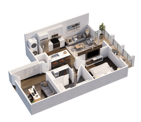Floor plan for 1 bed, 1 bath, 784 sqft